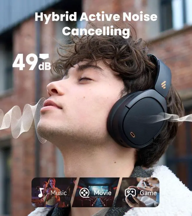Alt view image 2 of 7 - W80 Over Ear Headphones with -49dB Active Noise Cancelling, Black