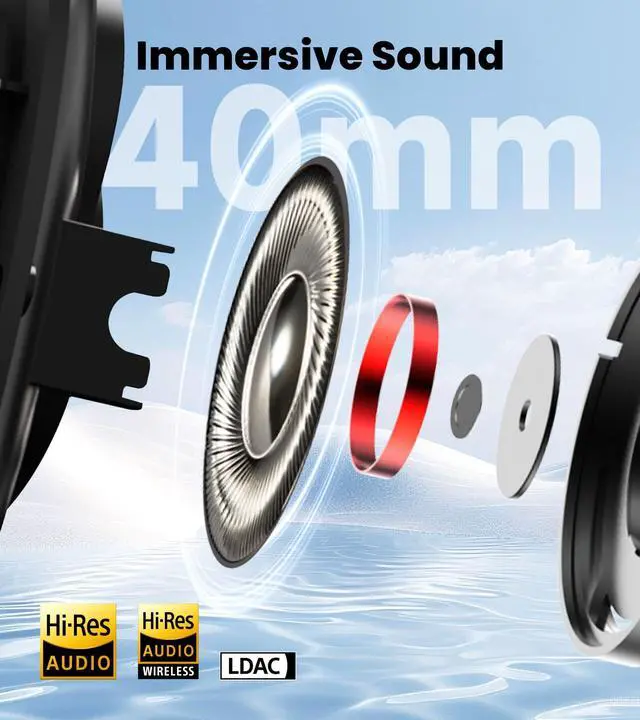 Alt view image 5 of 7 - W80 Over Ear Headphones with -49dB Active Noise Cancelling, Black