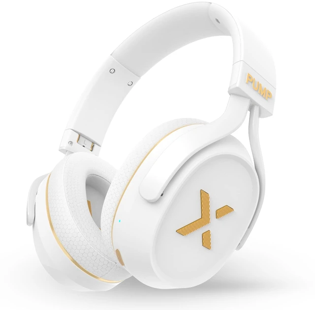 Main image of Pump X Wireless Over-Ear Headphones, Bluetooth, Powerful Bass, Active Noise Cancelling & Transparency Mode, Interchangeable Ear Cups, All-Day Comfort for Gym and Training, White/Gold