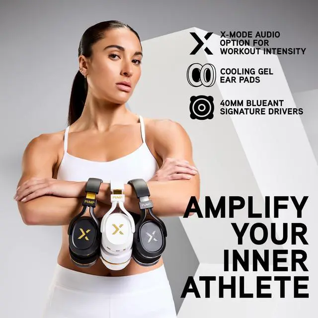 Alt view image 6 of 7 - Pump X Wireless Over-Ear Headphones, Bluetooth, Powerful Bass, Active Noise Cancelling & Transparency Mode, Interchangeable Ear Cups, All-Day Comfort for Gym and Training, Black/Silver