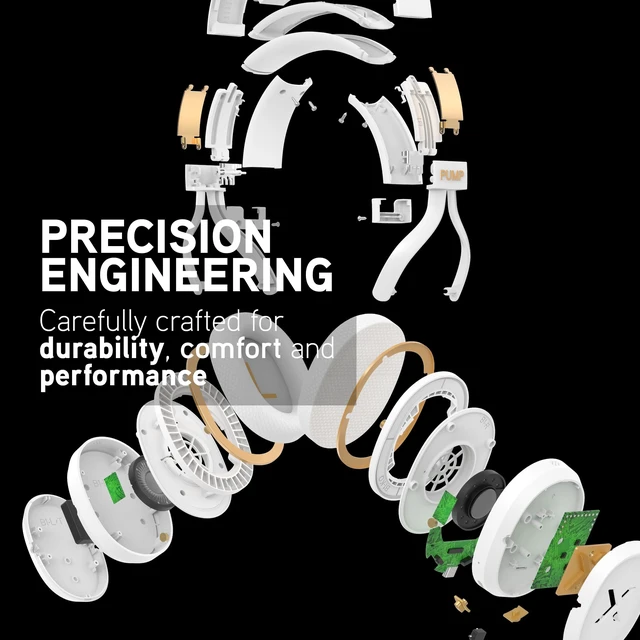 Alt view image 7 of 7 - Pump X Wireless Over-Ear Headphones, Bluetooth, Powerful Bass, Active Noise Cancelling & Transparency Mode, Interchangeable Ear Cups, All-Day Comfort for Gym and Training, White/Gold