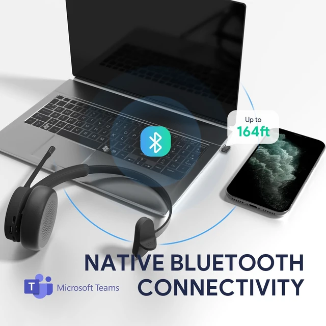 Alt view image 2 of 7 - BH70 Mono Wireless Headset with Mic for Work, Bluetooth Headphone Teams Certified, up to 35h Talk Time, 91g Lightweight Comfort, USB-C to A