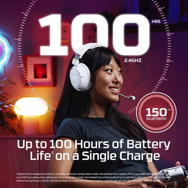 Alt view image 2 of 14 - HyperX Cloud Flight 2 Wireless Gaming Headset, Customizable RGB Lighting with Removable Earcup Plates, up to 100 Hours of Battery Life, 2.4GHz & Bluetooth, Multi-Platform Compatibility - White