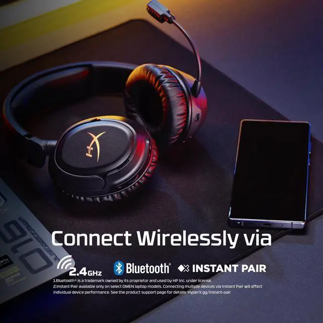 Alt view image 4 of 7 - HyperX Cloud Flight 2 Wireless Gaming Headset, Customizable RGB Lighting with Removable Earcup Plates, up to 100 Hours of Battery Life, 2.4GHz & Bluetooth, Multi-Platform Compatibility - Black