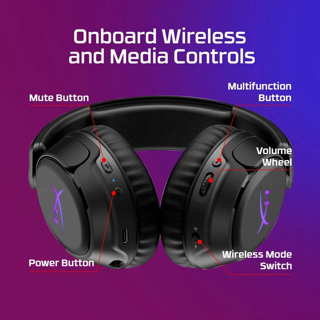 Alt view image 6 of 14 - HyperX Cloud Flight 2 Wireless Gaming Headset, Customizable RGB Lighting with Removable Earcup Plates, up to 100 Hours of Battery Life, 2.4GHz & Bluetooth, Multi-Platform Compatibility - White