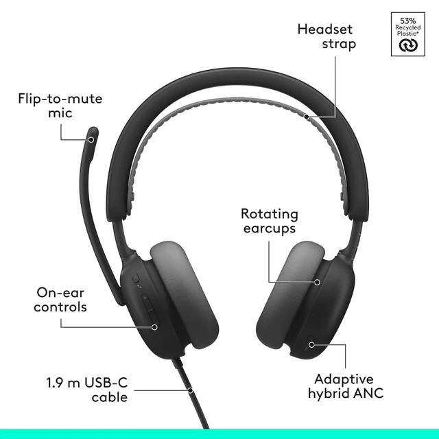 Alt view image 6 of 7 - Zone Wired 2 Noise Canceling Headset with Adaptive Hybrid - Black Noise-canceling, adaptive hybrid ANC, wired connectivity