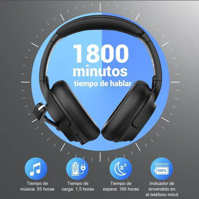 Alt view image 3 of 7 - Bluetooth Headset for PC, Wireless Computer Headphone with AI-Powered Environmental Noise Cancelling Microphone & 2.4G USB Dongle, 55H Playtime, Over Ear Comfort Office Headset for Work, Laptop, Zoom