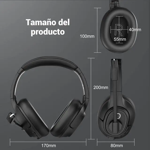 Alt view image 6 of 7 - Bluetooth Headset for PC, Wireless Computer Headphone with AI-Powered Environmental Noise Cancelling Microphone & 2.4G USB Dongle, 55H Playtime, Over Ear Comfort Office Headset for Work, Laptop, Zoom