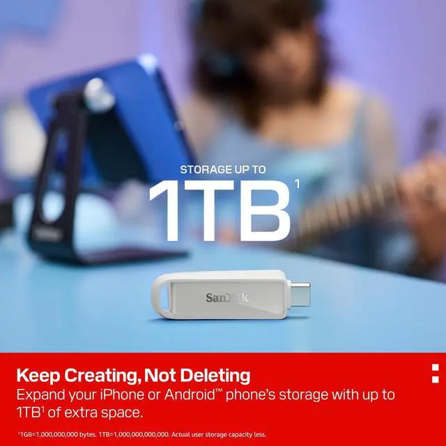Alt view image 5 of 7 - SANDISK 1TB Phone Drive with USB Type-C - for Smartphones, Tablets, and Computers - Up to 150MB/s, USB 3.2 Gen 1 - Arctic White - SDIXS0N-1T00-GN6NE