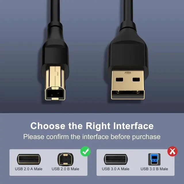 Alt view image 3 of 7 - Canon Printer Cable, 10 FT High Speed 2.0 USB B to USB A Cable for Canon Pixma TS 3522,TS3722,TS7720,TS6420A,MG3620,MG2522,MG2525,MG6821,MG7120,MG5620,MG5720,MG7520,MG7720,MG3029,MG2920 Printer Cord