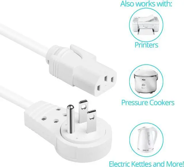 Alt view image 3 of 6 - Monitor Computer Power Cord 6 Ft Flat Plug 360° Rotating PC Cable 3 Prong for, Desktop, Printer, Scanner, 16 AWG NEMA 5-15P to IEC13 - UL Certified