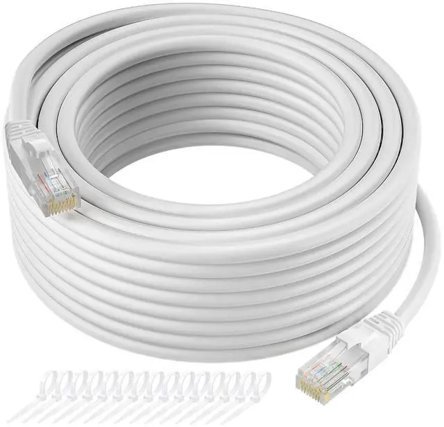 Main image of Cat5e Ethernet Cable 25 FT, Long Cat 5e Internet Cable, White Snagless Patch Cord, Flexible, Network, LAN, PoE, Standard RJ45 Connector for PC, Server, Router, Modem, TV, PS5 - with 15 Cable Ties