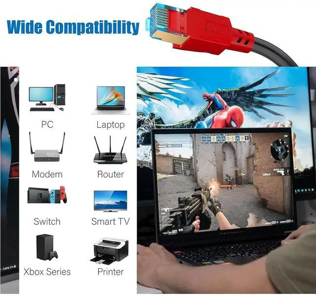 Alt view image 4 of 6 - Cat 8 Ethernet Cable 50 ft, 6ft 10ft 20ft 30ft 40ft 75ft 100ft 150ft Heavy Duty High Speed Internet Network Cable 26AWG 40Gbps 2000Mhz,Professional LAN Cable Shielded in Wall,Indoor&Outdoor