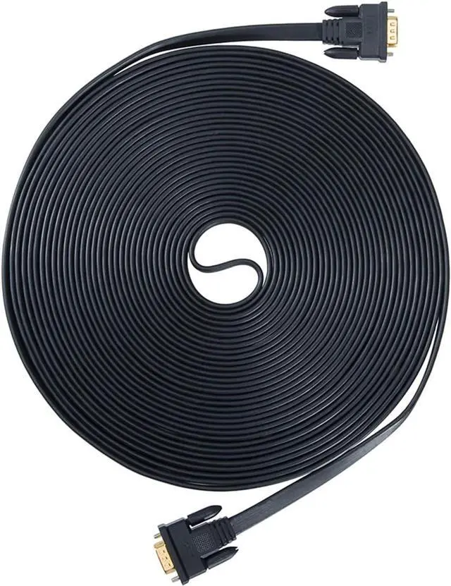 Alt view image 2 of 5 - 25ft Ultra Thin Flat Type Computer Monitor VGA Cable Standard 15 Pin Male to Male Connector SVGA Wire 25 Feet - Black