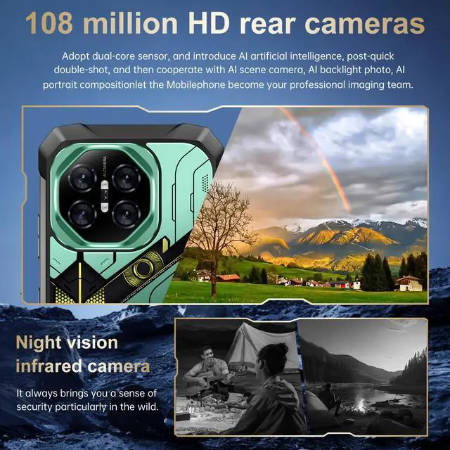 Alt view image 3 of 6 - GAMAKOO R26 Ultra 5G Rugged Smartphone Dual Sim 12GB+256G Unlocked Cell Phone 7.2" Screen Android 15 Deca Core 72+108MP 10000mAh Purple