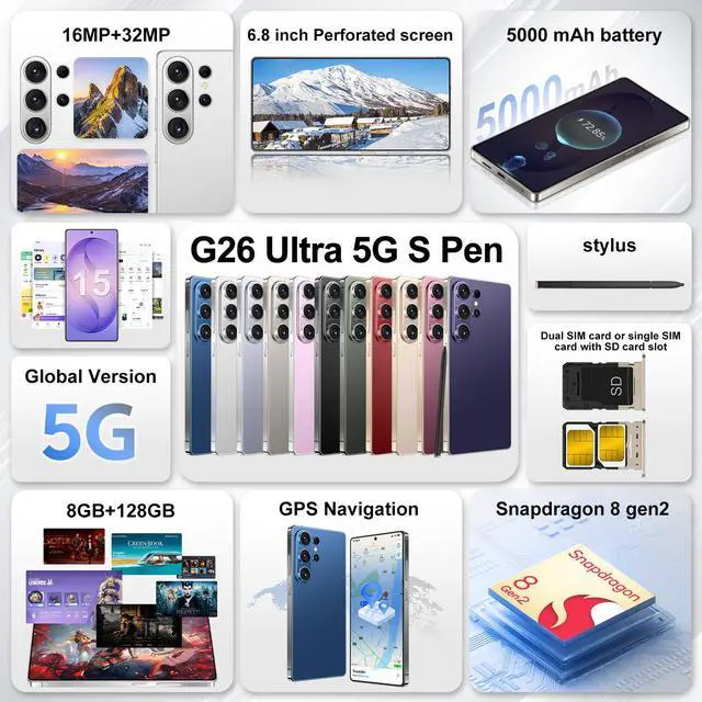 Alt view image 2 of 6 - GAMAKOO G26 Ultra 5G S Pen Smartphone 8GB+128GB 6.8 inch Unlocked Cell Phone Android 15 16+32MP 5000 mAh