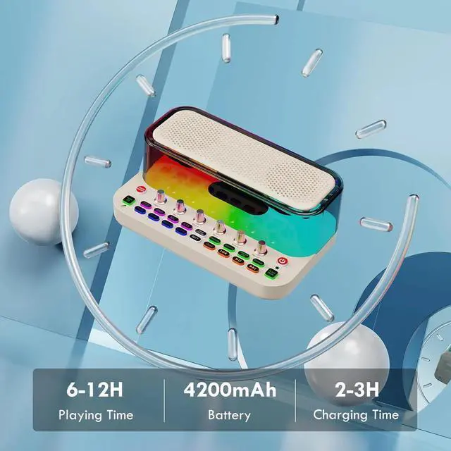 Alt view image 2 of 7 - Portable Bluetooth Karaoke Machine Live Sound Card Audio with 2 Wireless Microphones, PA System with Treble/Bass, Voice Changer with Sound Effects for Live Broadcast/Recording PC/Gaming/Phone