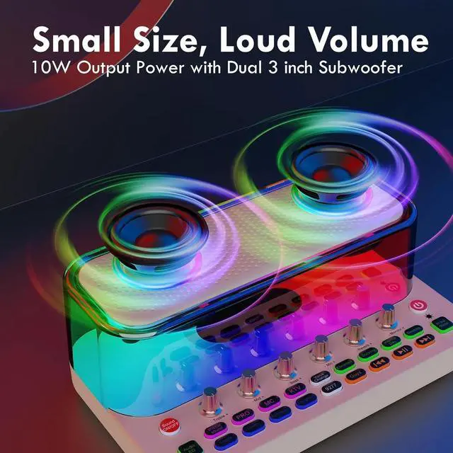 Alt view image 5 of 7 - Portable Bluetooth Karaoke Machine Live Sound Card Audio with 2 Wireless Microphones, PA System with Treble/Bass, Voice Changer with Sound Effects for Live Broadcast/Recording PC/Gaming/Phone