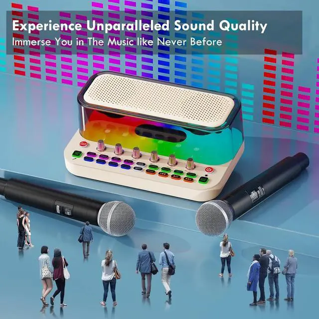 Alt view image 6 of 7 - Portable Bluetooth Karaoke Machine Live Sound Card Audio with 2 Wireless Microphones, PA System with Treble/Bass, Voice Changer with Sound Effects for Live Broadcast/Recording PC/Gaming/Phone