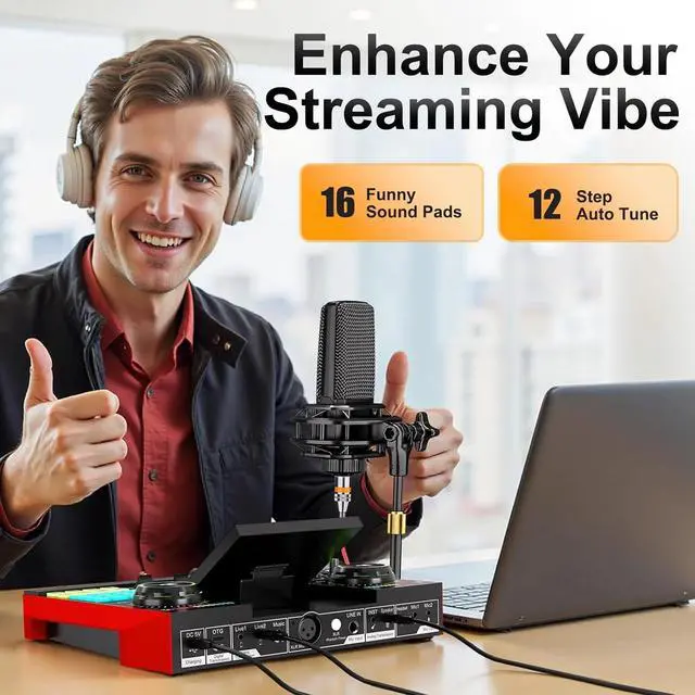 Alt view image 2 of 7 - Podcast Equipment Bundle with 3.5mm Microphone and Live Sound Card, Audio Interface Mixer Sound board, Podcast Microphone Bundle for PC/Phone, Gaming, Recording, Streaming, Singing, Voice Changer