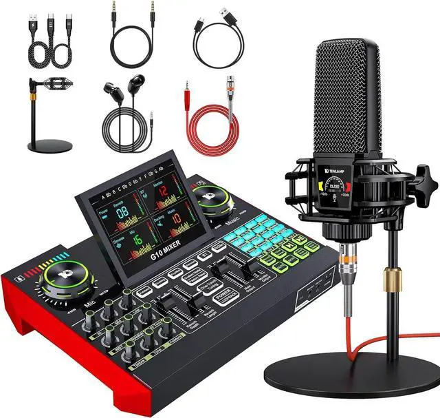 Main image of Podcast Equipment Bundle with 3.5mm Microphone and Live Sound Card, Audio Interface Mixer Sound board, Podcast Microphone Bundle for PC/Phone, Gaming, Recording, Streaming, Singing, Voice Changer