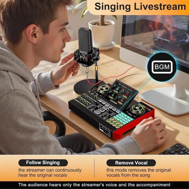Alt view image 6 of 7 - Podcast Equipment Bundle with 3.5mm Microphone and Live Sound Card, Audio Interface Mixer Sound board, Podcast Microphone Bundle for PC/Phone, Gaming, Recording, Streaming, Singing, Voice Changer