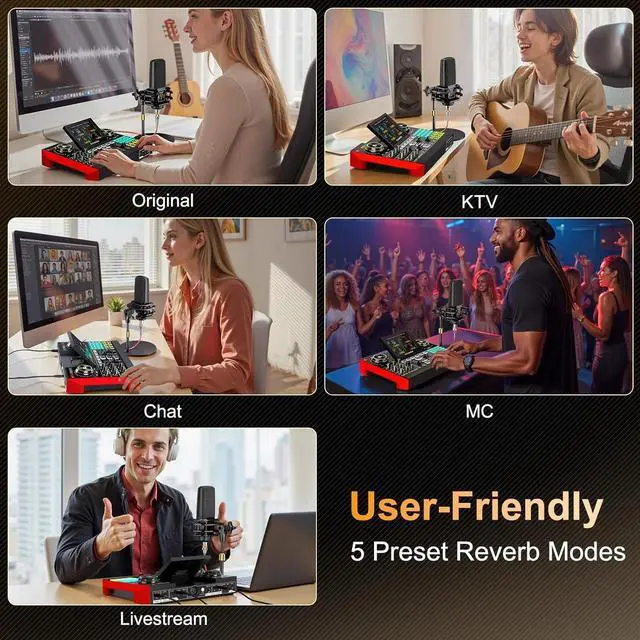Alt view image 5 of 7 - Podcast Equipment Bundle with 3.5mm Microphone and Live Sound Card, Audio Interface Mixer Sound board, Podcast Microphone Bundle for PC/Phone, Gaming, Recording, Streaming, Singing, Voice Changer