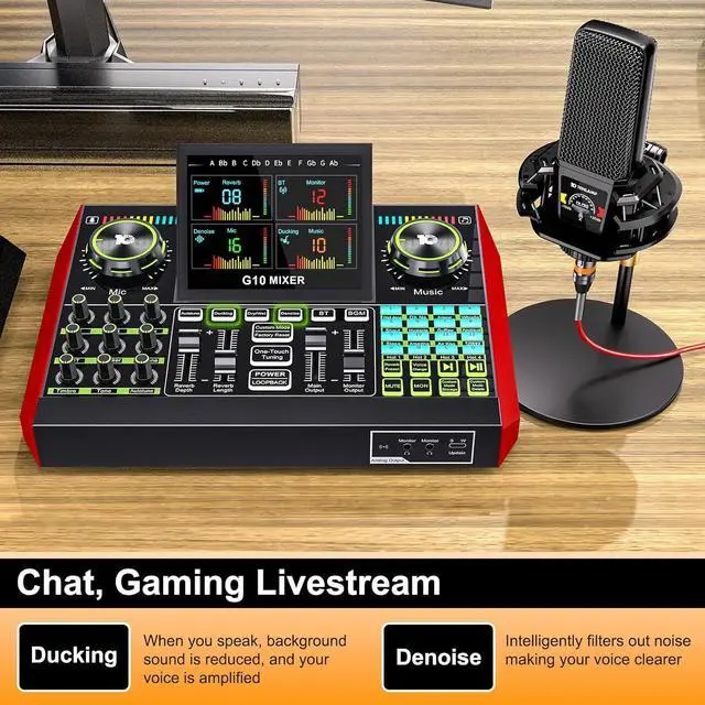 Alt view image 3 of 7 - Podcast Equipment Bundle with 3.5mm Microphone and Live Sound Card, Audio Interface Mixer Sound board, Podcast Microphone Bundle for PC/Phone, Gaming, Recording, Streaming, Singing, Voice Changer