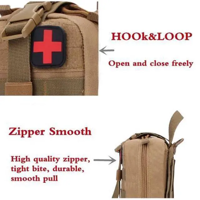 Alt view image 6 of 7 - Beige Tactical MOLLE Rip Away EMT Medical First Aid IFAK Medical Utility Bag Pouch