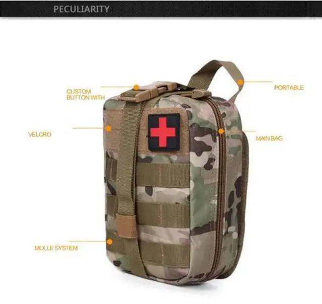 Alt view image 7 of 7 - Beige Tactical MOLLE Rip Away EMT Medical First Aid IFAK Medical Utility Bag Pouch