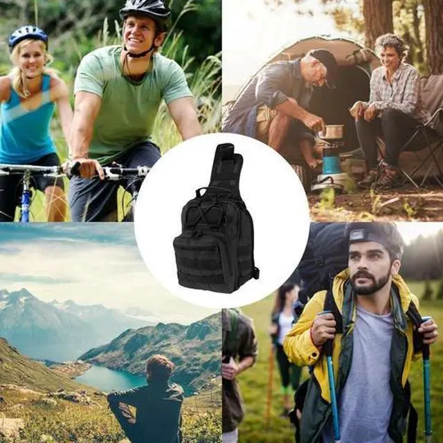 Alt view image 4 of 7 - Mens Backpack Tactical Sling Bag Shoulder Molle Travel Chest Pack Outdoor Hiking Black
