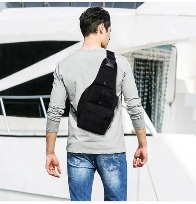 Alt view image 5 of 7 - Mens Backpack Tactical Sling Bag Shoulder Molle Travel Chest Pack Outdoor Hiking Black