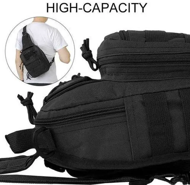 Alt view image 6 of 7 - Mens Backpack Tactical Sling Bag Shoulder Molle Travel Chest Pack Outdoor Hiking Black