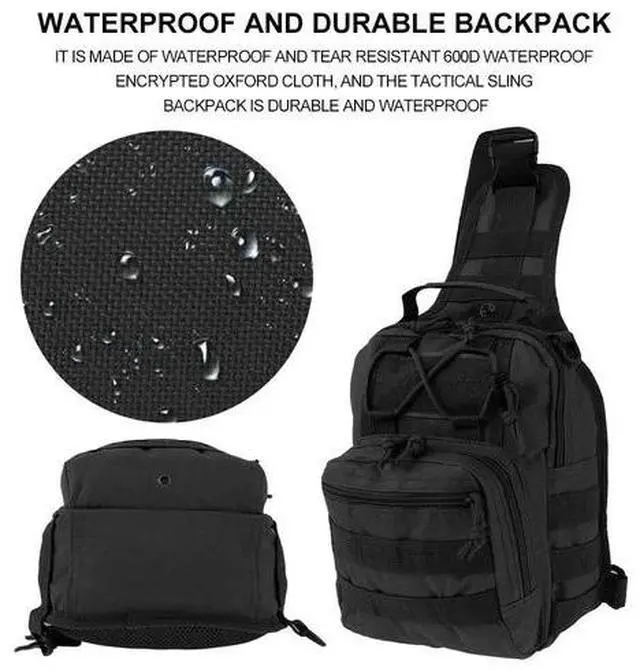 Alt view image 7 of 7 - Mens Backpack Tactical Sling Bag Shoulder Molle Travel Chest Pack Outdoor Hiking Black