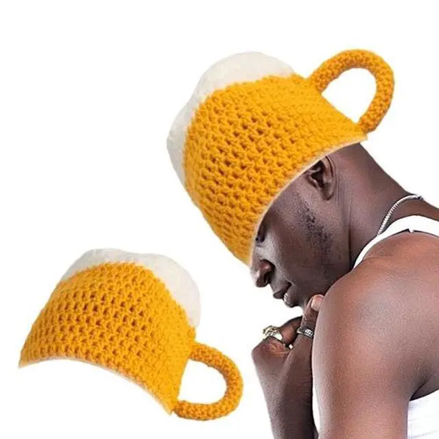 Alt view image 2 of 7 - Novelty Beanie Hat Funny Party Hat Autumn Winter Warm Cap Knitting Beer Mug Hat