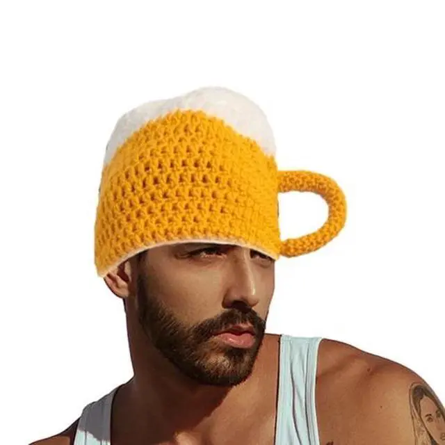 Alt view image 4 of 7 - Novelty Beanie Hat Funny Party Hat Autumn Winter Warm Cap Knitting Beer Mug Hat