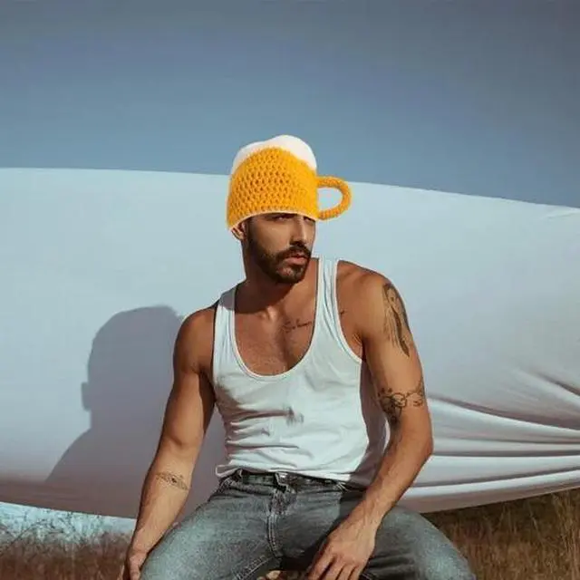 Alt view image 7 of 7 - Novelty Beanie Hat Funny Party Hat Autumn Winter Warm Cap Knitting Beer Mug Hat
