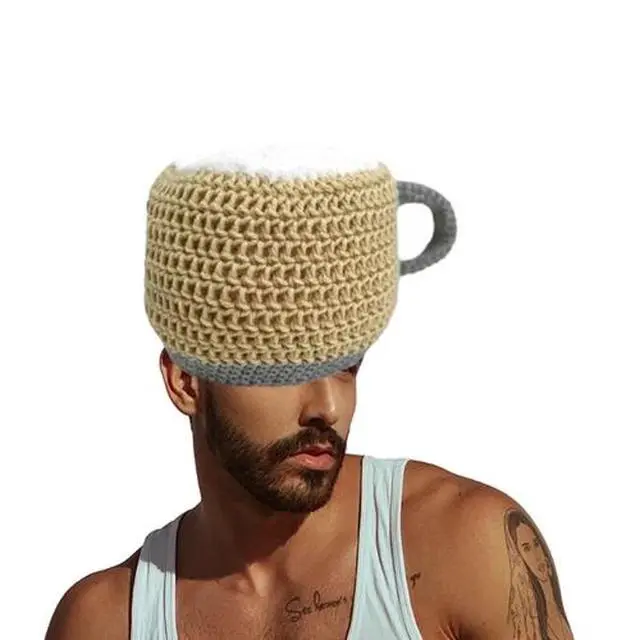 Alt view image 6 of 7 - Novelty Beanie Hat Funny Party Hat Autumn Winter Warm Cap Knitting Beer Mug Hat