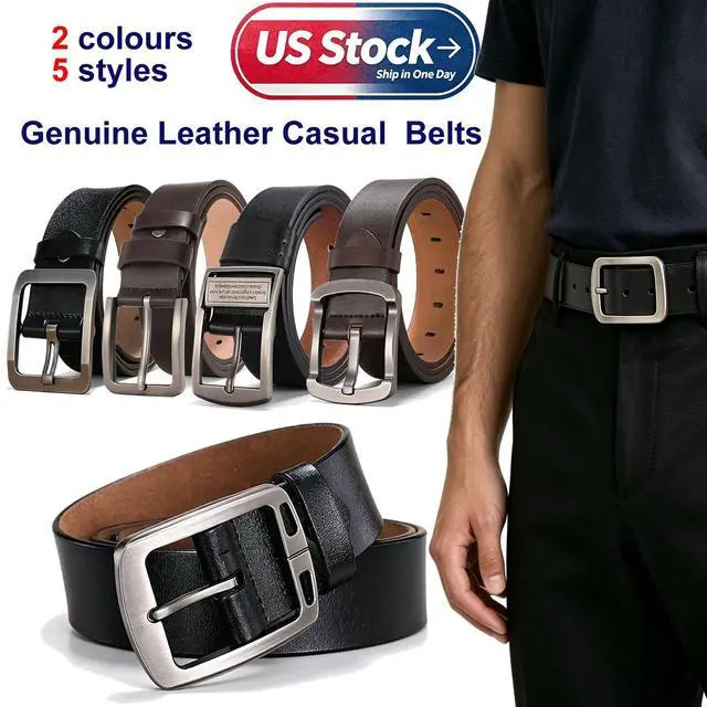 Main image of Women Men's Belts Full Grain Genuine Leather Casual Dress Jeans Wide Belts Vintage Pin Buckle Black 32 inch 34 inch