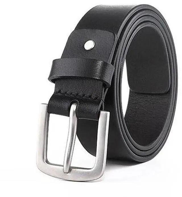 Alt view image 2 of 3 - Women Men's Belts Full Grain Genuine Leather Casual Dress Jeans Wide Belts Vintage Pin Buckle Black 32 inch 34 inch