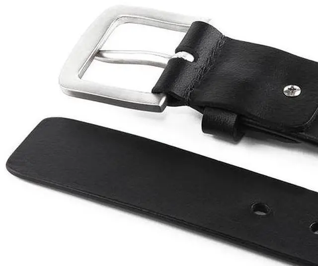 Alt view image 3 of 3 - Women Men's Belts Full Grain Genuine Leather Casual Dress Jeans Wide Belts Vintage Pin Buckle Black 32 inch 34 inch