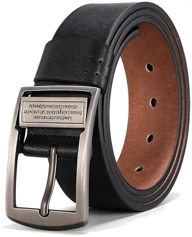 Main image of Women Men's Belts Full Grain Genuine Leather Casual Dress Jeans Wide Belts Vintage Pin Buckle Black 32inch 34 inch