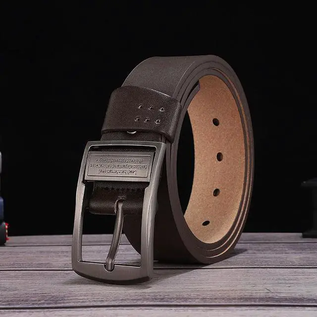 Main image of Women Men's Belts Full Grain Genuine Leather Casual Dress Jeans Wide Belts Vintage Pin Buckle Brown 32inch 34 inch