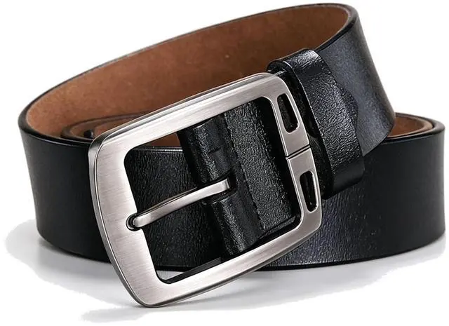 Main image of Women Men's Belts Full Grain Genuine Leather Casual Dress Jeans Wide Belts Vintage Pin Buckle Black 36inch 38inch