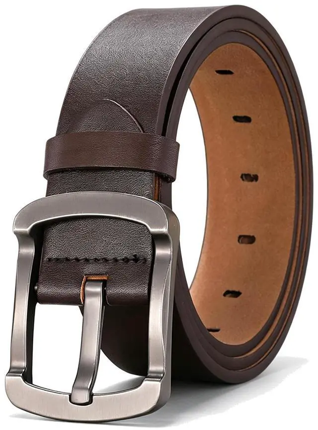 Main image of Women Men's Belts Full Grain Genuine Leather Casual Dress Jeans Wide Belts Vintage Pin Buckle Brown 32inch 34inch