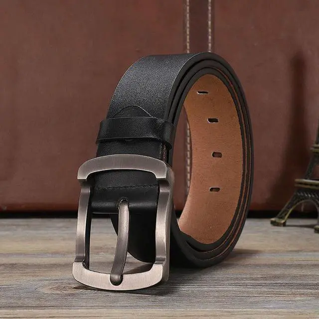 Main image of Women Men's Belts Full Grain Genuine Leather Casual Dress Jeans Wide Belts Vintage Pin Buckle Black 36inch 38inch
