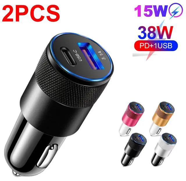 Main image of 2Pack 15W Fast Charging 2 Port PD USB-C Car Charger Adapter For iPhone Samsung Black