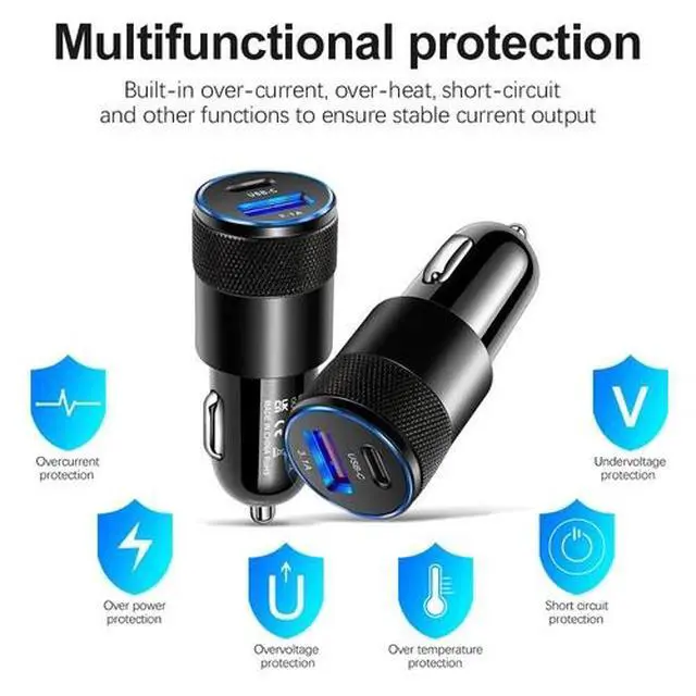 Alt view image 6 of 7 - 2Pack 15W Fast Charging 2 Port PD USB-C Car Charger Adapter For iPhone Samsung Black