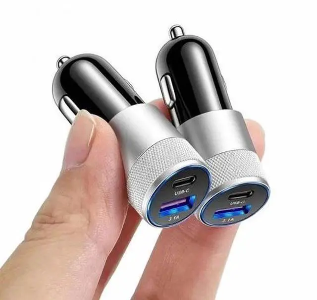 Main image of 2Pack 15W Fast Charging 2 Port PD USB-C Car Charger Adapter For iPhone Samsung Silver