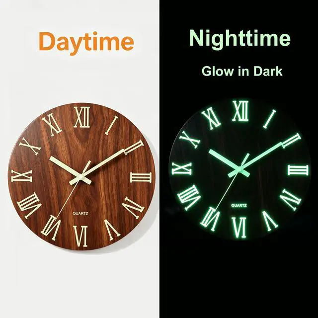 Main image of 8'' Wall Clock Large Luminous Quartz Night Light Glow In The Dark Silent Home Roman Number